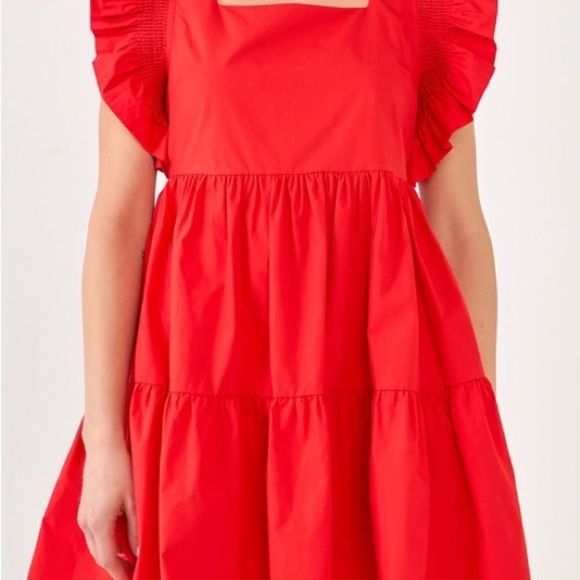 English Factory Red Ruffled Mini Dress - Picture 3 of 6